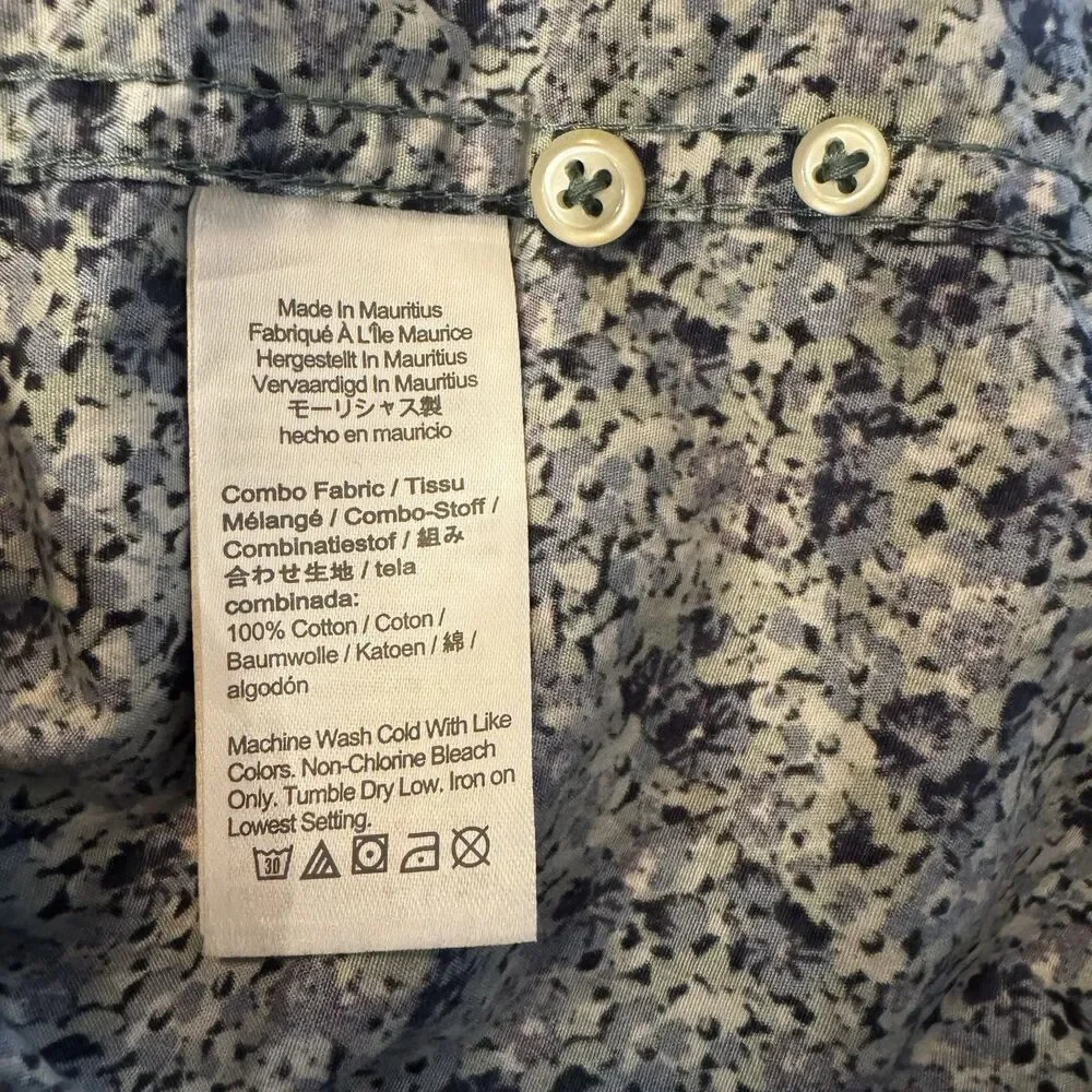 J.Crew Secret Wash Floral Button Down Cotton Shirt Blue Green Classic Fit Medium